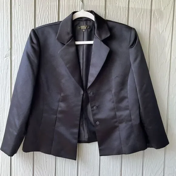 Tahari Arthur S. Levine Luxe Black Blazer Satin Finish Size 12 - Picture 9 of 9